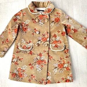 Coat Toddler Girl 100% cotton Imported Size 2T Beige with vintage flowers patter